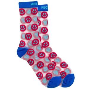Mother The Step Up Happy Sad MF Red Blue Smiley Face Sheer Socks NEW Tags